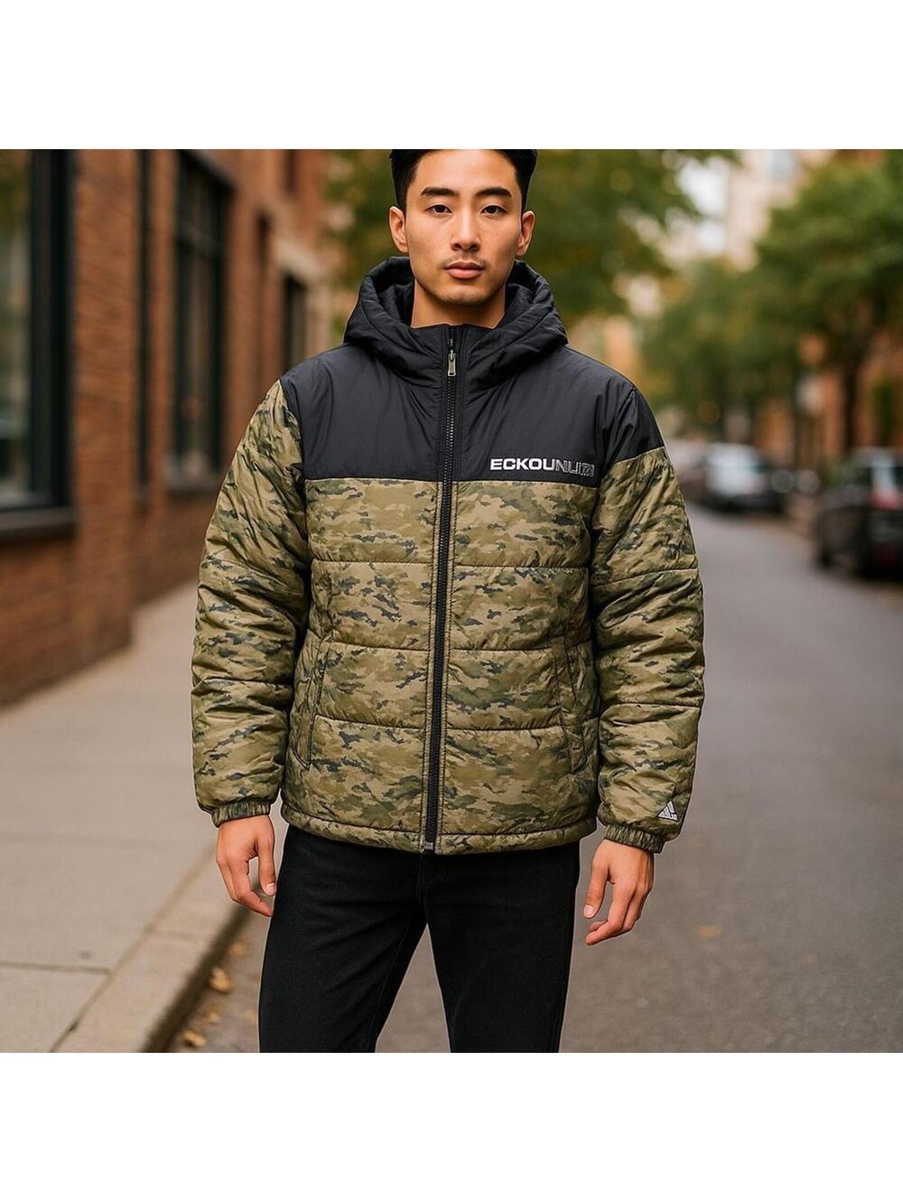 AUTHENTIC VINTAGE MENS ECKO QUILT HOODED PUFFER JACKET CAMO SZ XL ~ EUC